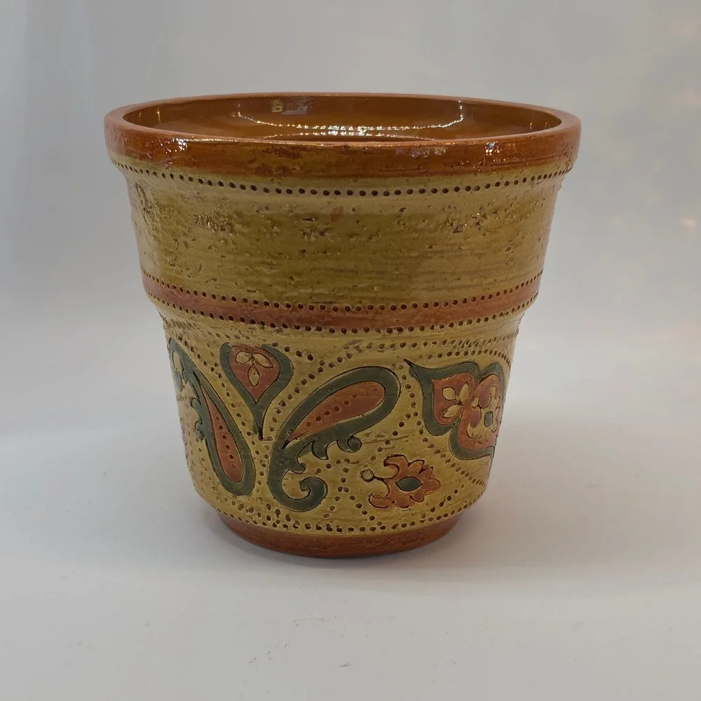 Bitossi Liberty‎ Planter Italian Art Pottery Cachepot Floral Aldo Londi Mustard